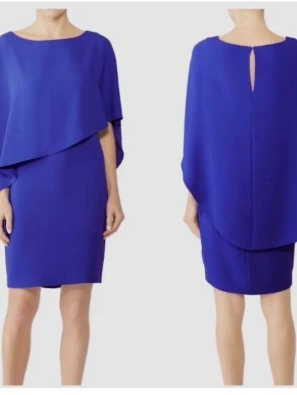 TRINA TURK Blue Adore Draped Cape Overlay Dress Medium